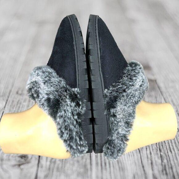Jessica Simpson Black Fabric Faux Fur Super Soft Mule Slippers Womens Size 6-7 - Picture 5 of 11